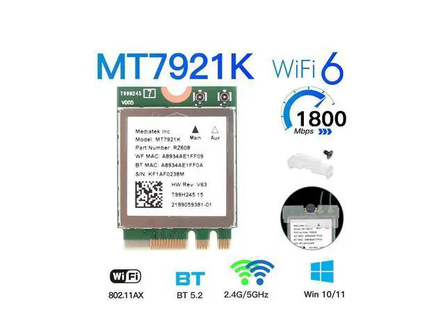 Alt view image 2 of 7 - MT7921K M.2 WiFi 6 Card for PC Dual Band 2.4GHz/5GHz 1800Mbps 802.11ax/ac wifi Bluetooth 5.2 Network Card same as wifi 6 AX200 Wireless Adapter Support Windows 10/11 eokCXOY
