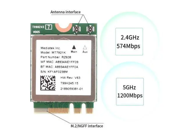 Alt view image 3 of 7 - MT7921K M.2 WiFi 6 Card for PC Dual Band 2.4GHz/5GHz 1800Mbps 802.11ax/ac wifi Bluetooth 5.2 Network Card same as wifi 6 AX200 Wireless Adapter Support Windows 10/11 eokCXOY