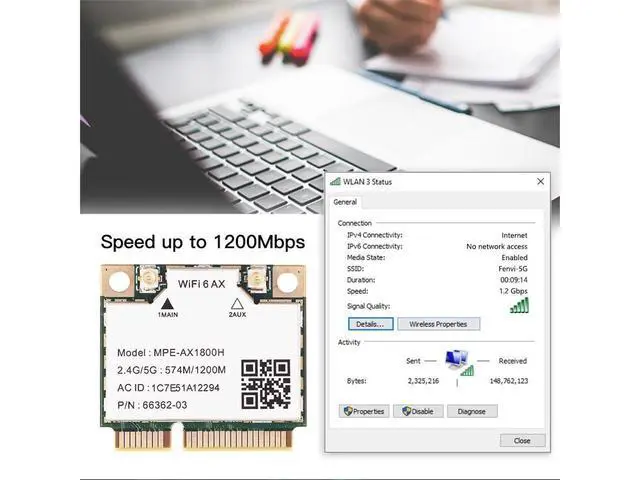 Alt view image 4 of 6 - MPE-AX1800H Mini PCIE Wifi Card Dual Band 2.4GHz 5GHz Wifi 6 802.11ax 1800Mbps Wireless Bluetooth 5.2 Network Adapter for PC Windows 10/11 64bit eokCXOY
