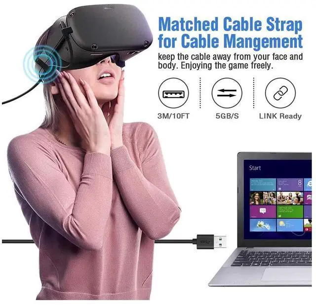 Alt view image 3 of 7 - for Oculus Quest Link Cable 10ft, USB 3.0 USB A to USB C Cable Quest Link Cable High Speed Data Transfer & Fast Charging Cable Compatible for Oculus Quest Headset and Gaming PC and All Type C Devices