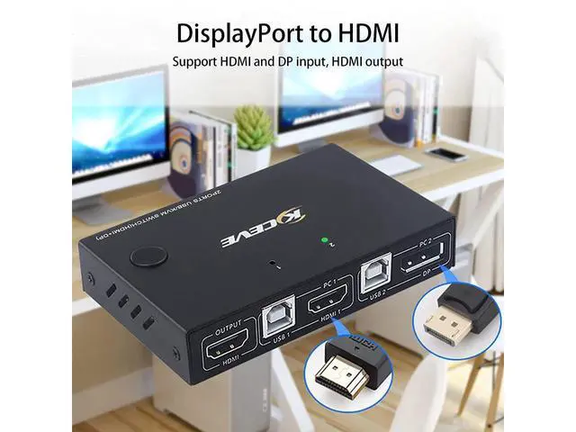 Alt view image 2 of 7 - 2 Port Displayport + HDMI KVM Switch, HDMI and Displayport USB KVM Switch for 2 Computers Share One Set Keyboard Mouse Printer and One Monitor, DP Support for 1920 * 1200@30Hz HDMI Support 4K @30Hz