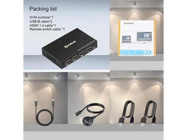 Alt view image 7 of 7 - 2 Port Displayport + HDMI KVM Switch, HDMI and Displayport USB KVM Switch for 2 Computers Share One Set Keyboard Mouse Printer and One Monitor, DP Support for 1920 * 1200@30Hz HDMI Support 4K @30Hz