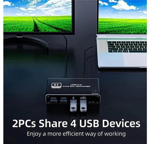 Alt view image 7 of 7 - HDMI KVM Switch,AUBEAMTO 8K USB Switch 2x1 HDMI2.1 Ports + 4X USB3.0 KVM Ports, Share 2 Computers one Monitor Switch,Supports 8K 60Hz,4K 120Hz,YUV 4:4:4, HDCP 2.3, HDR 10, Hotkey