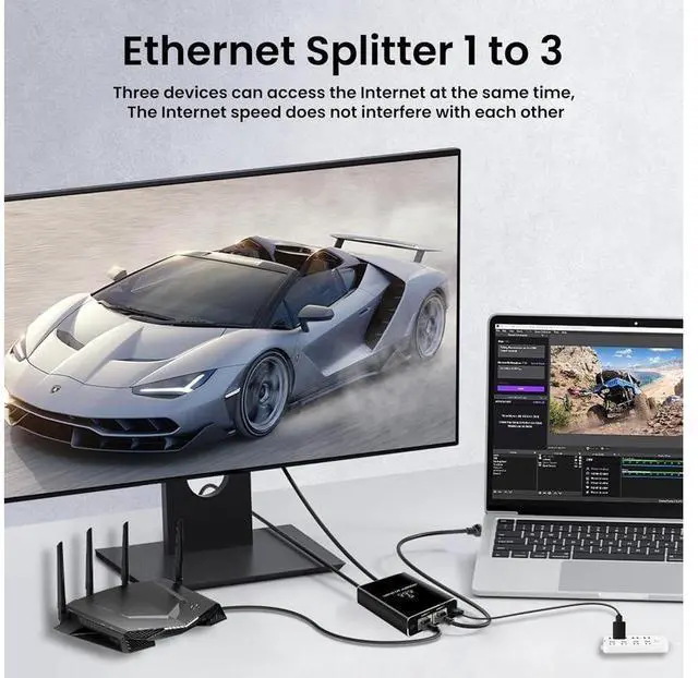 Alt view image 6 of 7 - Gigabit Ethernet Splitter 1 to 3, 1000Mbps Ethernet Cable Splitte Extend Network(3 Devices Simultaneous Networking), Ethernet Splitter High Speed with USB Power Cable for Cat5/5e/6/7/8 Cable eokCXOY