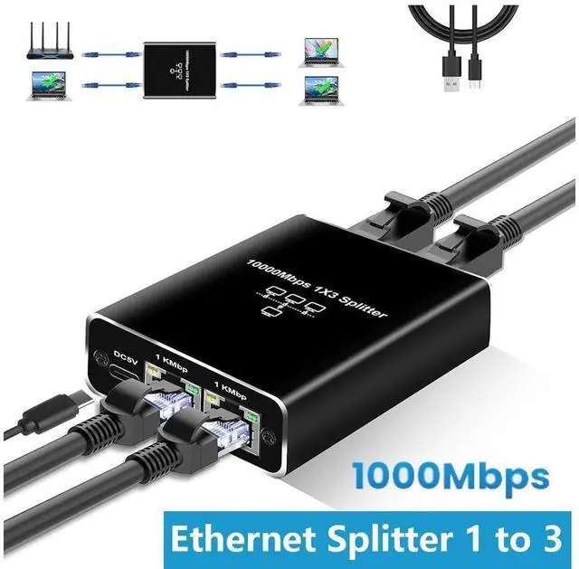 Main image of Gigabit Ethernet Splitter 1 to 3, 1000Mbps Ethernet Cable Splitte Extend Network(3 Devices Simultaneous Networking), Ethernet Splitter High Speed with USB Power Cable for Cat5/5e/6/7/8 Cable eokCXOY