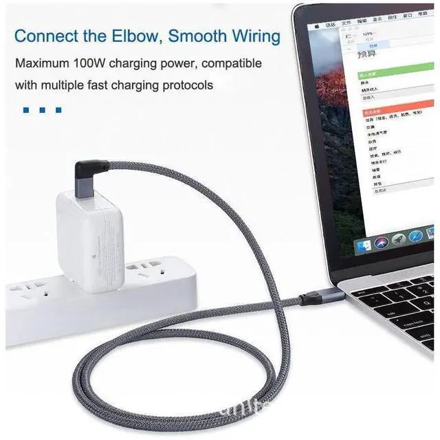 Alt view image 3 of 7 - 0.5m/1.64ft 1.0m/3.28ft 1.5m/4.92ft USB 3.2 Type C to Type C 90 Degree Cable USB C to USB-C Gen2 Nylon Wire 100W PD Fast Charging Data Cable 4K HD For Macbook Pro Air Samsung S20 Phone Charger Cord