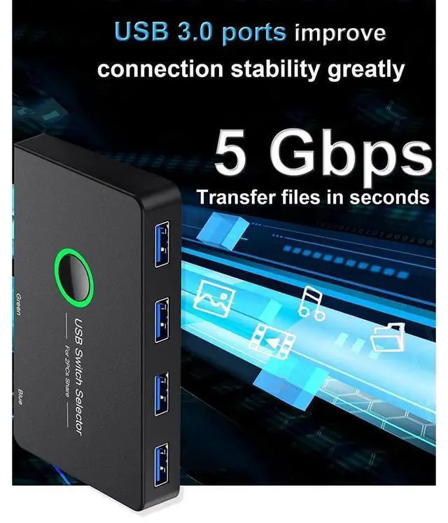 Alt view image 5 of 7 - USB 3.0 Switch Selector, USB3.0 2 in 4 Out for 2 Computers Share 4 Port USB KVM Switcher Hub for PC Mouse Keyboard Printer Scanner Compatible with Windows, MacOS eokCXOY