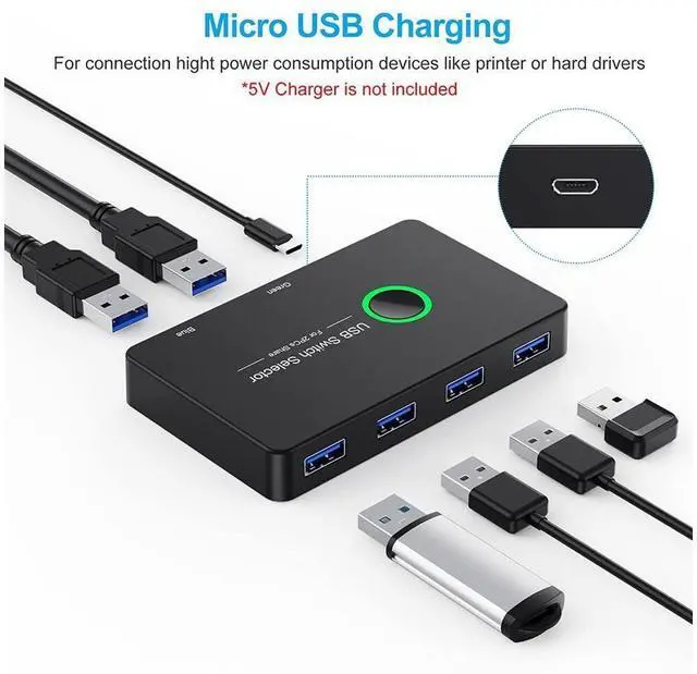 Alt view image 4 of 7 - USB 3.0 Switch Selector, USB3.0 2 in 4 Out for 2 Computers Share 4 Port USB KVM Switcher Hub for PC Mouse Keyboard Printer Scanner Compatible with Windows, MacOS eokCXOY