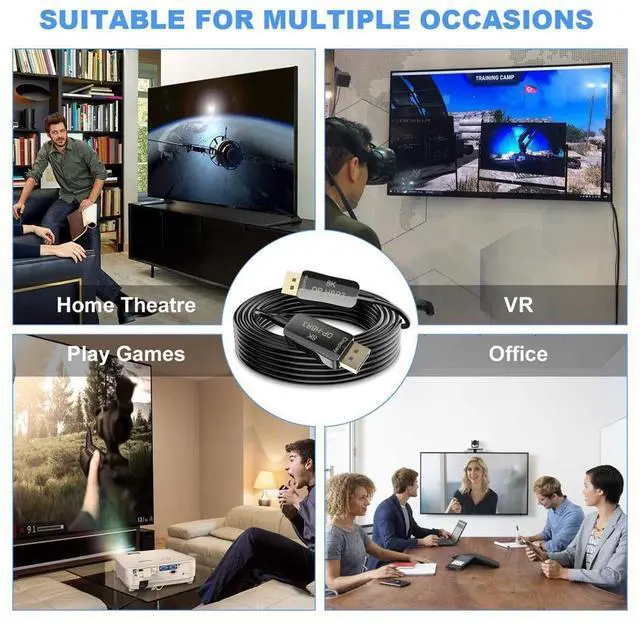 Alt view image 7 of 7 - Fiber Displayport Cable 50ft, Fiber Optic Displayport 1.4 Cable Support 32.4 Gbps, 8k@60hz, 4K@144Hz, Slim and Flexible Fiber DP to DP Cable eokCXOY