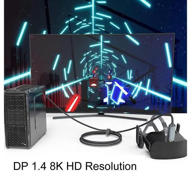 Alt view image 7 of 7 - 8K DisplayPort Cable, 3.3ft Ultra HD DisplayPort 1.4 Male to Male Nylon Braided DP Cable, 7680x4320 Resolution, 8K @60Hz, 4K @144Hz, 32.4Gbps, HDP, HDCP for PC, Laptop, HDTV, DP to DP Cable (1M)