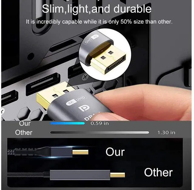 Alt view image 5 of 7 - 8K DisplayPort Cable, 3.3ft Ultra HD DisplayPort 1.4 Male to Male Nylon Braided DP Cable, 7680x4320 Resolution, 8K @60Hz, 4K @144Hz, 32.4Gbps, HDP, HDCP for PC, Laptop, HDTV, DP to DP Cable (1M)