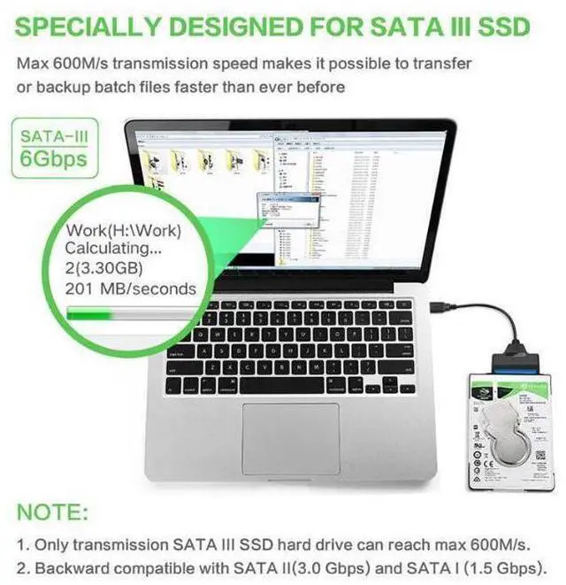 Alt view image 5 of 7 - 2.5" SATA to USB 3.0 Adapter, Hard Drive Adapter for Universal 2.5" Inch SATA External HDD/SSD, Support UASP, 2 Pack (Black) eokCXOY