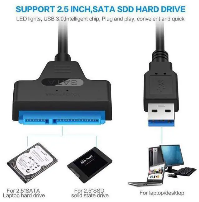 Alt view image 2 of 7 - 2.5" SATA to USB 3.0 Adapter, Hard Drive Adapter for Universal 2.5" Inch SATA External HDD/SSD, Support UASP, 2 Pack (Black) eokCXOY