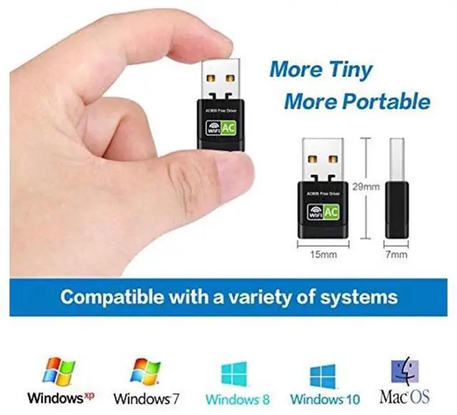 Alt view image 2 of 7 - USB WiFi Adapter WiFi dongle AC600Mbps Hi-Speed USB Plug WiFi Network Adapter Desktop Wireless Adapter Network USB High Speed Dual-Frequency Desktop/Laptop, Support Windows10 / 8/7 / Vista/XP (Black)