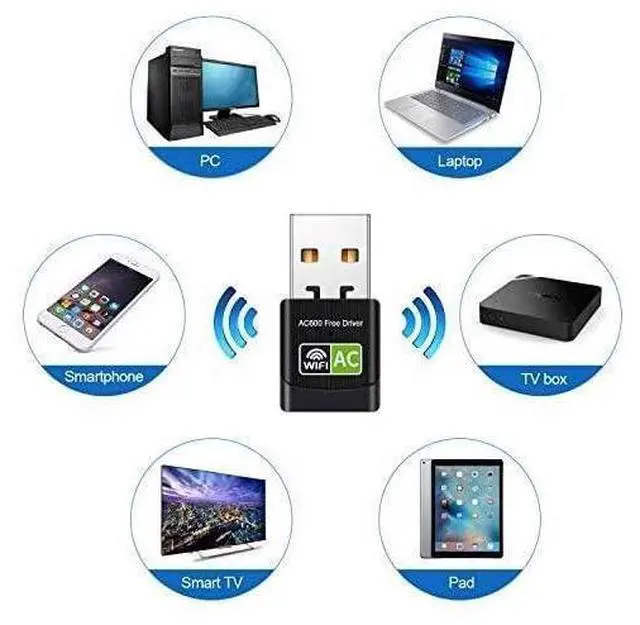 Alt view image 3 of 7 - USB WiFi Adapter WiFi dongle AC600Mbps Hi-Speed USB Plug WiFi Network Adapter Desktop Wireless Adapter Network USB High Speed Dual-Frequency Desktop/Laptop, Support Windows10 / 8/7 / Vista/XP (Black)