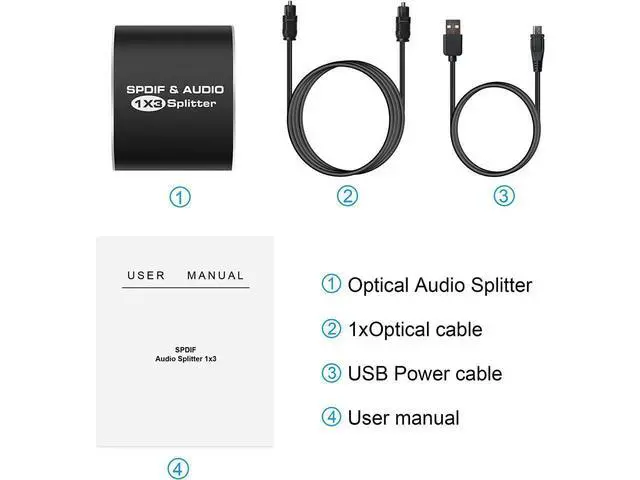Alt view image 6 of 7 - 3 Port Digital Optical Splitter, SPDIF TOSLINK Digital Optical Audio Splitter 1x3(1 in 3 Out),Audio Format Support LPCM2.0 Doldy Digital & DTS 5.1 eokCXOY