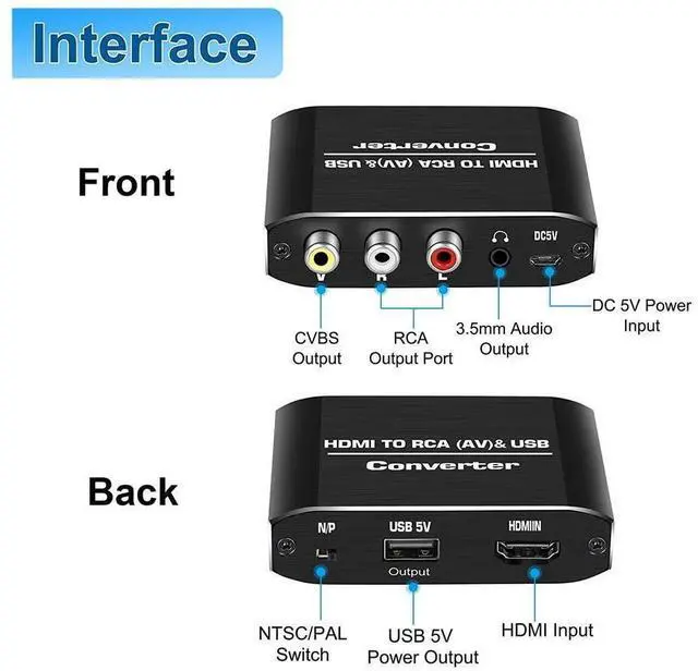 Alt view image 2 of 7 - HDMI-compatible to RCA Converter AV/CVSB L/R Video Box HD 1080P 1920*1080 60Hz HDMI2AV Support NTSC PAL Output HDMI To AV eokCXOY