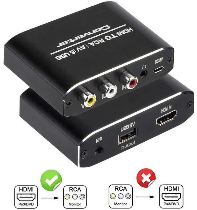 Main image of HDMI-compatible to RCA Converter AV/CVSB L/R Video Box HD 1080P 1920*1080 60Hz HDMI2AV Support NTSC PAL Output HDMI To AV eokCXOY