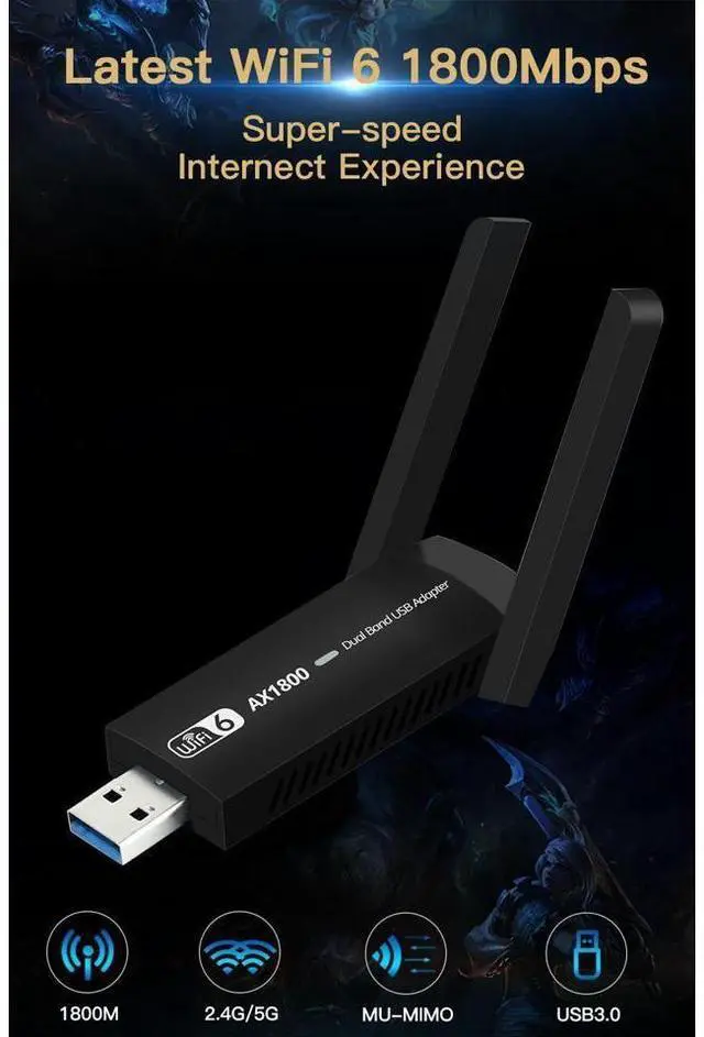 Alt view image 3 of 7 - USB 3.0 WiFi 6 Adapter for PC, 1800Mbps Dual Band 5Dbi Antennas 5.8G/2.4G Computer Network Adapters, USB Wireless Adapter WiFi 6 Card for for Desktop PC Laptop Desktop Support Windows11/10 (Black)