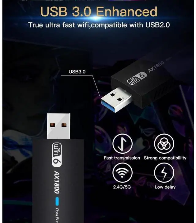 Alt view image 6 of 7 - USB 3.0 WiFi 6 Adapter for PC, 1800Mbps Dual Band 5Dbi Antennas 5.8G/2.4G Computer Network Adapters, USB Wireless Adapter WiFi 6 Card for for Desktop PC Laptop Desktop Support Windows11/10 (Black)