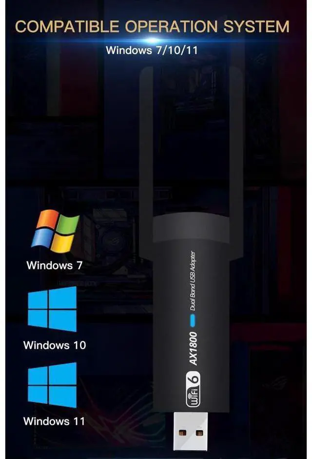 Alt view image 5 of 7 - USB 3.0 WiFi 6 Adapter for PC, 1800Mbps Dual Band 5Dbi Antennas 5.8G/2.4G Computer Network Adapters, USB Wireless Adapter WiFi 6 Card for for Desktop PC Laptop Desktop Support Windows11/10 (Black)