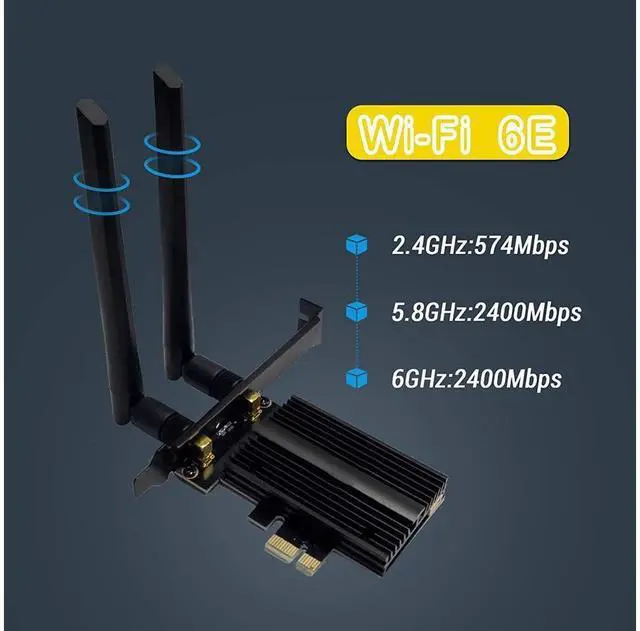 Alt view image 2 of 7 - New WiFi 6E 5400Mbps AX210 Wireless PCIe Card, Updated to 6G/5.8G/2.4GHz Tri-Band, Bluetooth 5.2, 802.11AX Internal Network Adapter for PC with MU-MIMO, Ultra-Low Latency, Support Windows10 (64bit)