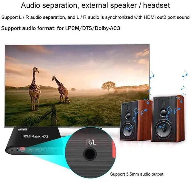 Alt view image 4 of 7 - HDMI Matrix 4 in 2 Out 8K @60Hz,8K 4x2 HDMI 2.1 True Matrix Switcher Conmutador Switch 4K @120Hz HDR HDCP 2.3 HDMI Splitter 4 In 2 Out HDMI Switcher Box for PS4 TV Box PC To HDTV eokCXOY