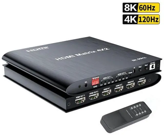 Main image of HDMI Matrix 4 in 2 Out 8K @60Hz,8K 4x2 HDMI 2.1 True Matrix Switcher Conmutador Switch 4K @120Hz HDR HDCP 2.3 HDMI Splitter 4 In 2 Out HDMI Switcher Box for PS4 TV Box PC To HDTV eokCXOY