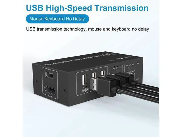 Alt view image 5 of 7 - 4 in 1 Out DisplayPort KVM Switch 4x1, 4 Port 4K @60Hz USB and DP Switch for 4 Computers Share Keyboard Mouse Printer Monitor for Laptop,PC, with 4X USB Cable,1x Switch Button Cable,1x Power Cable