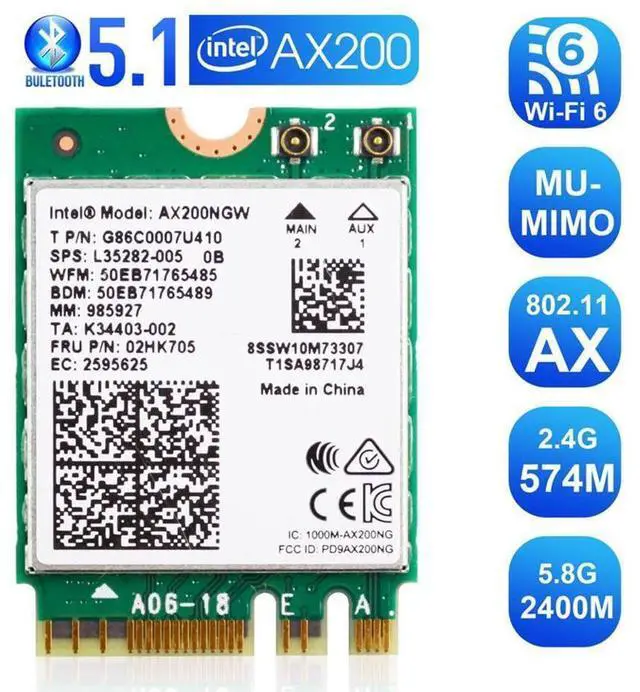 Main image of WiFi 6 M.2 Module AX 3000Mbps Network Adapter with Bluetooth 5.1 Wireless Wi-Fi 6 Card 2.4G/5Ghz 802.11ax MU-MIMO for Laptop PC with Windows 64 bit - Intel Model AX200NGW