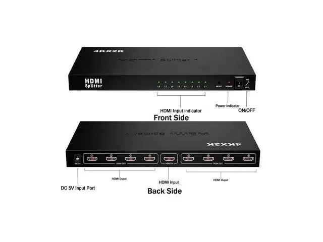 Alt view image 2 of 7 - HDMI Splitter 1 in 8 Out 1x8 / 8 Port HDMI Audio Video Out Eight Ouputs Distribution Repeater Amplifier Split Box Support HDCP 1.3 3D Full HD 4Kx2K Compatible DVD Blu-ray PS4 eokCXOY