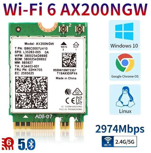 Main image of WiFi 6 AX200 WiFi Adapter for Windows 10 64bit Chrome OS and Linux Laptop or Desktop PCs-802.11AX 2.4GHz 574Mbps or 5GHz 2.4Gbps(160MHz) with Bluetooth 5.0-Intel WiFi 6 AX200 NGW eokCXOY