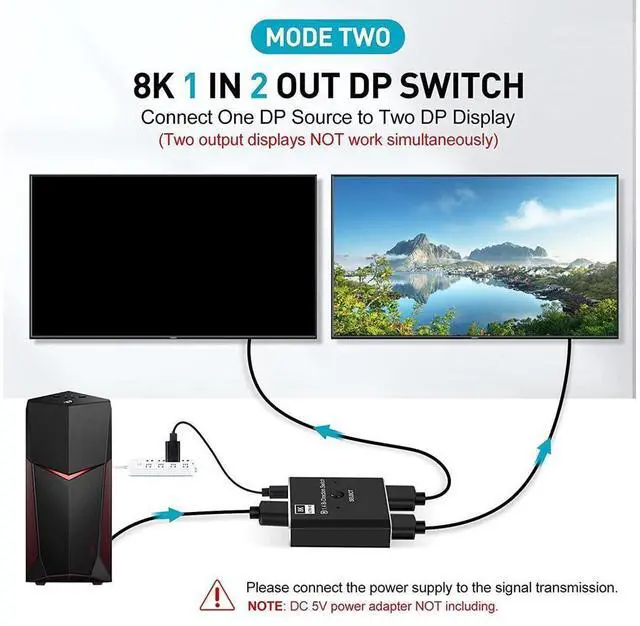Alt view image 4 of 7 - Displayport Switch, 8K@30Hz Bi-Directional DP 1.4 Switcher, Two-Way DP Switch Selector Box 2x1 or 1x2, 4K@120Hz Manual Display Port Splitter 2 in 1 Out for Computer Monitor Projector TV eokCXOY