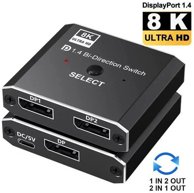 Main image of Displayport Switch, 8K@30Hz Bi-Directional DP 1.4 Switcher, Two-Way DP Switch Selector Box 2x1 or 1x2, 4K@120Hz Manual Display Port Splitter 2 in 1 Out for Computer Monitor Projector TV eokCXOY