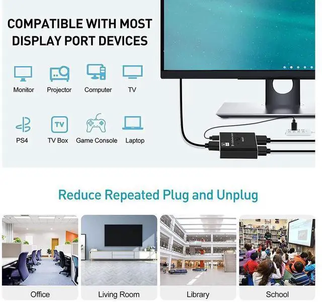 Alt view image 6 of 7 - Displayport Switch, 8K@30Hz Bi-Directional DP 1.4 Switcher, Two-Way DP Switch Selector Box 2x1 or 1x2, 4K@120Hz Manual Display Port Splitter 2 in 1 Out for Computer Monitor Projector TV eokCXOY