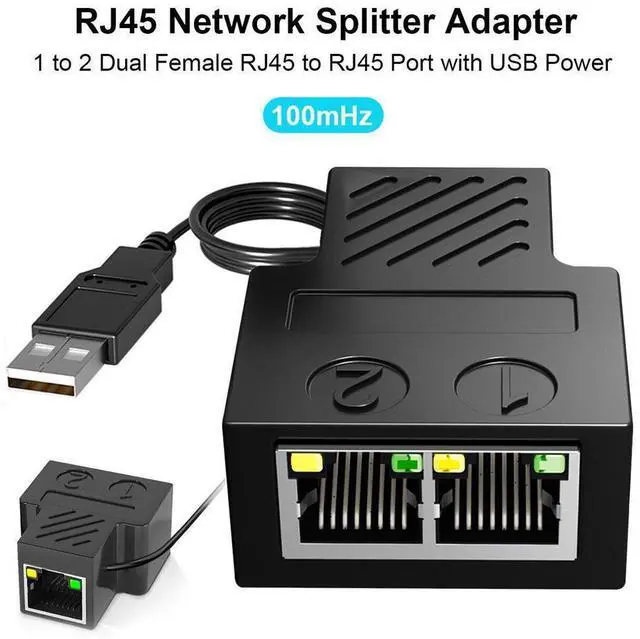 Alt view image 5 of 7 - Ethernet Splitter 1 to 2 RJ45 Network Adapter with USB Power Cable, Suitable for Computer/Router/Network Box with RJ45 Interface, Compatible with Cat5/5e/6/7 eokCXOY