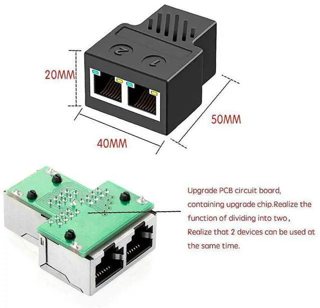 Alt view image 6 of 7 - Ethernet Splitter 1 to 2 RJ45 Network Adapter with USB Power Cable, Suitable for Computer/Router/Network Box with RJ45 Interface, Compatible with Cat5/5e/6/7 eokCXOY