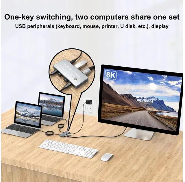 Alt view image 7 of 7 - USB-C 8K KVM Switch 2x USB-C PC to 1x DisplayPort Monitor KVM Switch Compatible with Thunderbolt 3/4 Sharing 3x USB2.0 Mouse Keyboard Printer eokCXOY