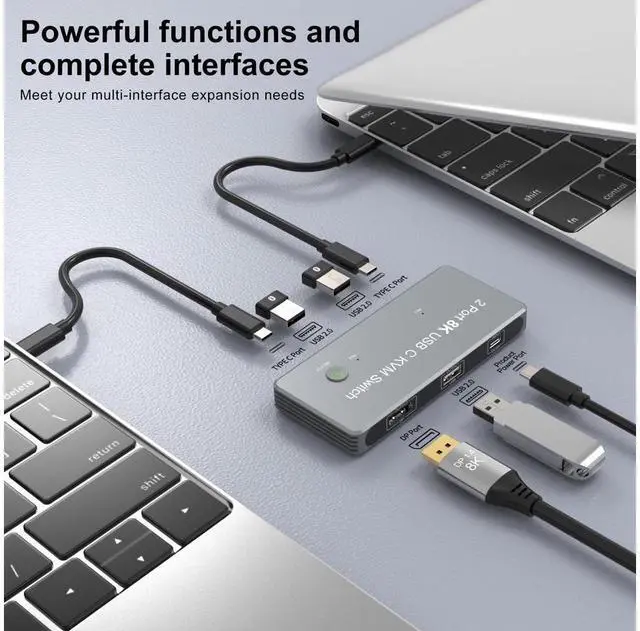 Alt view image 2 of 7 - USB-C 8K KVM Switch 2x USB-C PC to 1x DisplayPort Monitor KVM Switch Compatible with Thunderbolt 3/4 Sharing 3x USB2.0 Mouse Keyboard Printer eokCXOY