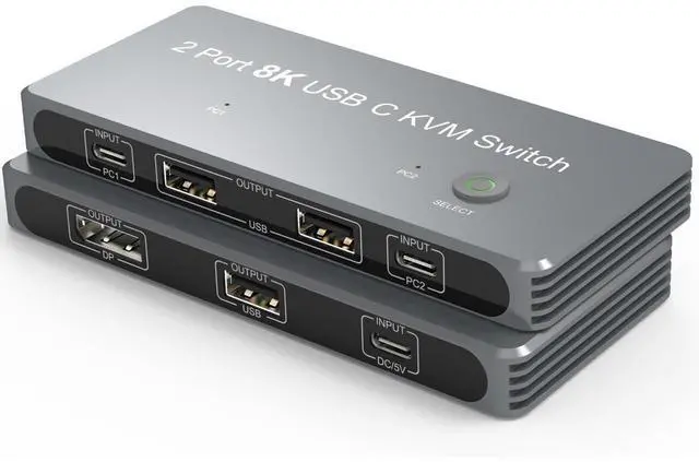 Main image of USB-C 8K KVM Switch 2x USB-C PC to 1x DisplayPort Monitor KVM Switch Compatible with Thunderbolt 3/4 Sharing 3x USB2.0 Mouse Keyboard Printer eokCXOY