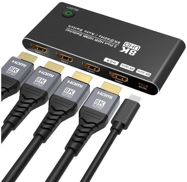 Alt view image 2 of 7 - Ultra HD Switch 3 Port HDMI 2.1 Switcher Box 3 in 1 Out 48Gbps Bandwidth 8K@60Hz 4K@120Hz HDCP2.2/2.3 for PS5 Xbox X eokCXOY