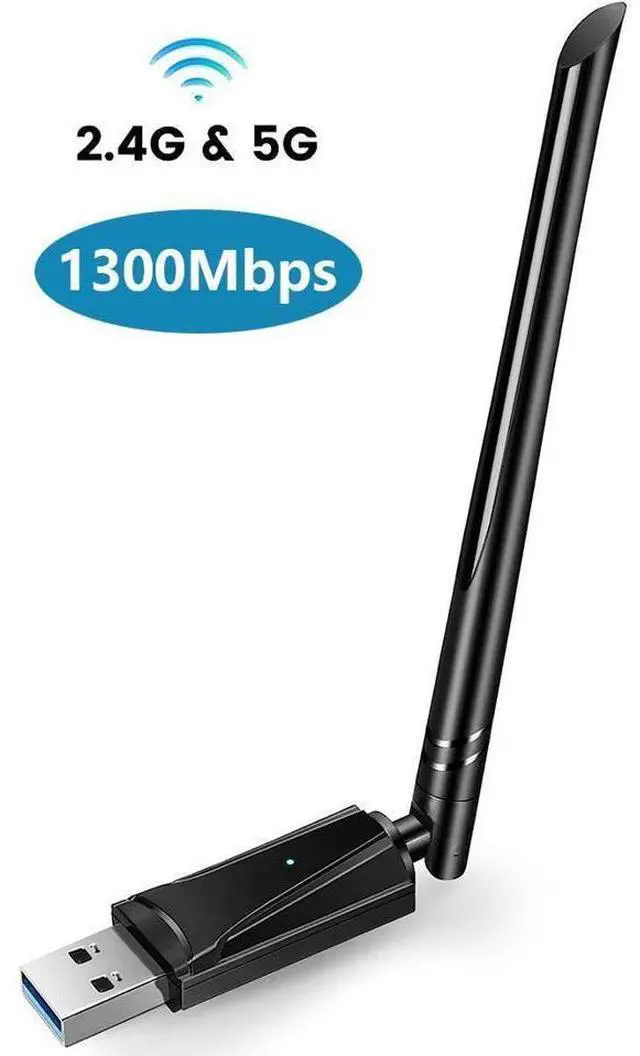 Main image of 1300Mbps USB WiFi Adapter for Desktop PC AC1300 Wireless Network Adapter for Laptop with Dual Band 2.4GHz and 5GHz High Gain 5dBi Antenna, Supports Windows 11,10, 8.1, 8,7, and XP, MacOS 10.9-10.15