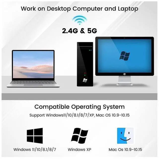 Alt view image 7 of 7 - 1300Mbps USB WiFi Adapter for Desktop PC AC1300 Wireless Network Adapter for Laptop with Dual Band 2.4GHz and 5GHz High Gain 5dBi Antenna, Supports Windows 11,10, 8.1, 8,7, and XP, MacOS 10.9-10.15