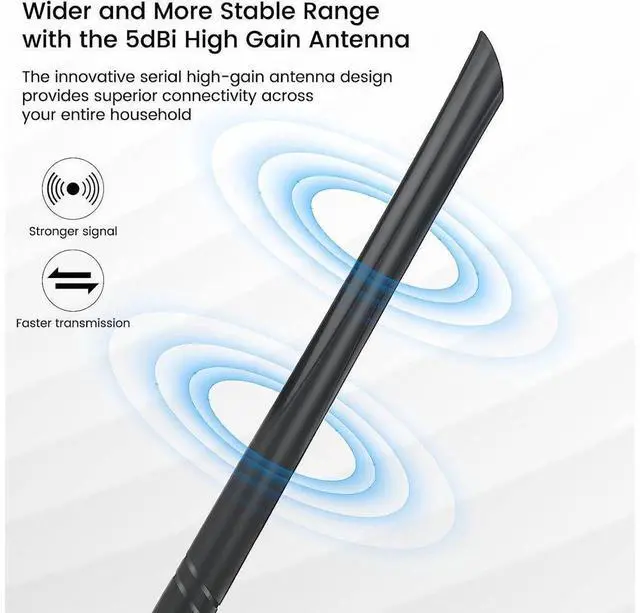 Alt view image 3 of 7 - 1300Mbps USB WiFi Adapter for Desktop PC AC1300 Wireless Network Adapter for Laptop with Dual Band 2.4GHz and 5GHz High Gain 5dBi Antenna, Supports Windows 11,10, 8.1, 8,7, and XP, MacOS 10.9-10.15