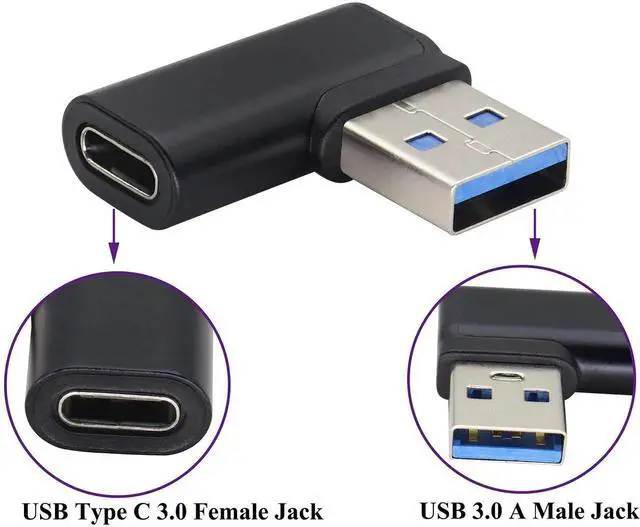 Alt view image 3 of 7 - 90 Degree USB C Female to USB 3.0 Male Adapter Right Angle USB Type C to USB 3.0 A Converter On The Go(OTG) for PC,Laptops,Power Banks,Chargers More USB and Type-C Devices (2 Pack-Black)