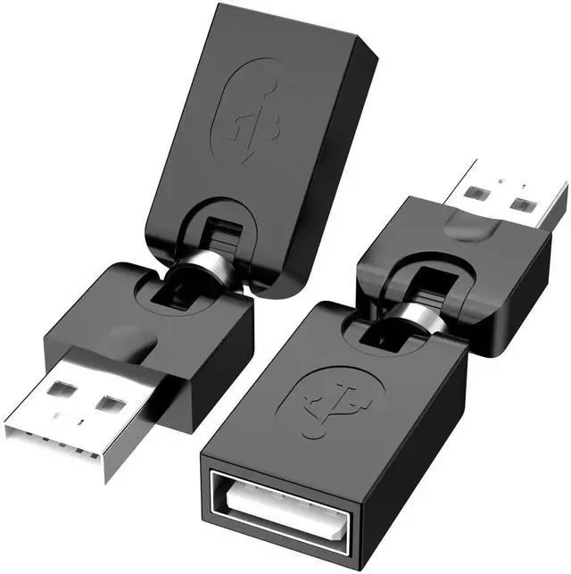 Main image of Swivel USB 2.0 Adapter, 2 Pack Rotatable USB 2.0 Type A Male to Type A Female 360 Degree Rotation Adjustable Right Angle Extension Adapter Convertor (Black, AM-FM)
