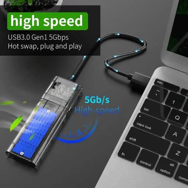 Alt view image 2 of 7 - Transparent M.2 SSD Enclosure High Speed USB3.0 Gen1 5Gb/S M.2 NGFF SATA External Hard Drive Case for PC