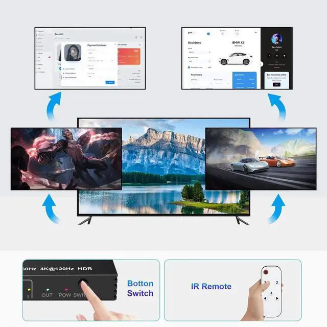 Alt view image 5 of 7 - 8K@60Hz HDMI Switch 5 in 1 Out, 5 Port HDMI 2.1 Switcher Selector Box for 5 Computers with Remote Control, HDMI Multiport Adapter Port Expander Switcher Splitter for PS5 PS4 Xbox PC TV