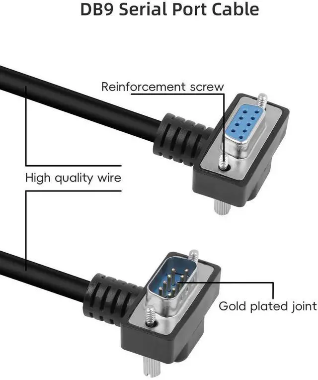 Alt view image 2 of 7 - RS232 Serial Cable, 90 Degree DB9 Male to Female 9 Pin Straight Through Extension Cable for Data Access (1.6FT)