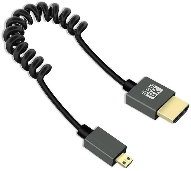Main image of 8K Micro HDMI to HDMI Cable 2.2FT, Short Hdmi to Micro HDMI Cable, Coiled Hdmi 2.1 Cable 8K@60Hz 48Gbps for Camera/Camcorder/HDTV/Tablet